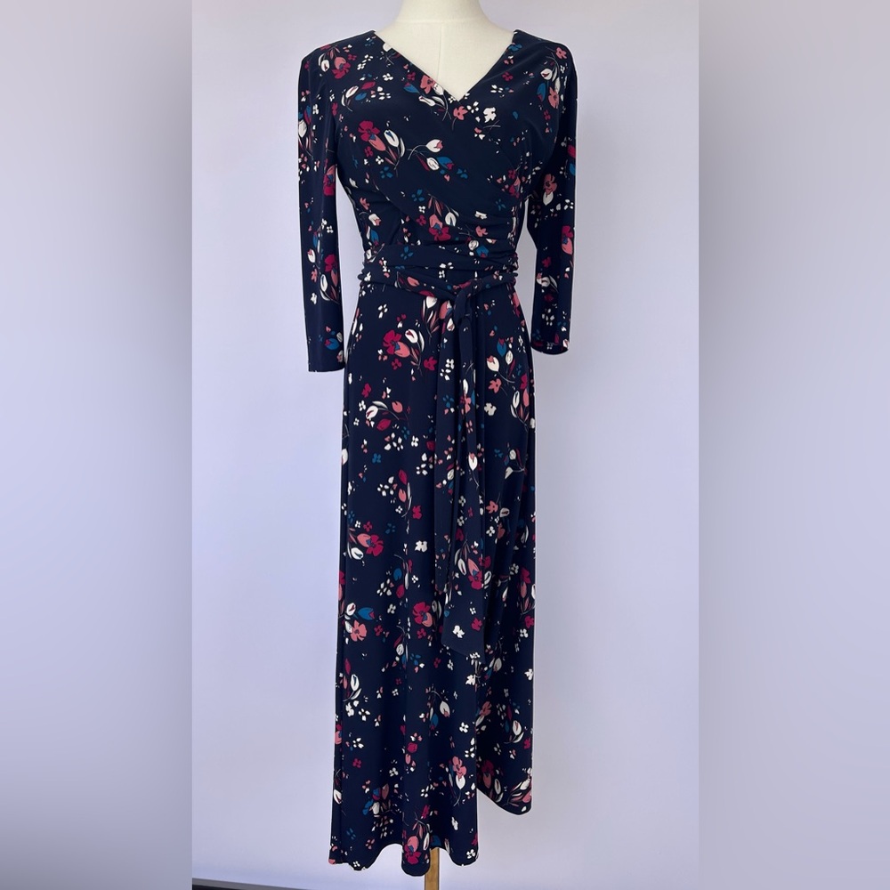 Lauren Ralph Lauren Women’s Floral Print Faux Wrap Midi‎ Dress Navy Size 4